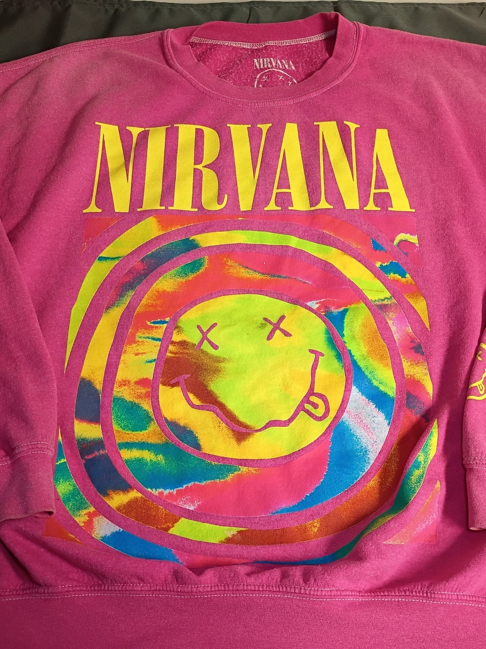 Nirvana Women's Pink Graphic Sweatshirt with Tie-Dye Smile